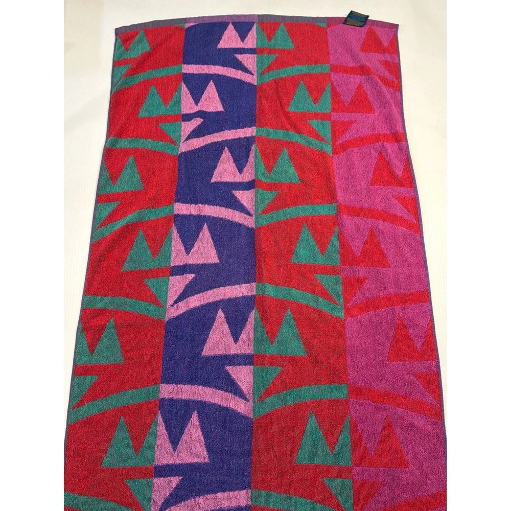 VTG Cecil Saydah Beach Towel Multicolor Geometric Abstract Cotton Sunbrights 90s
